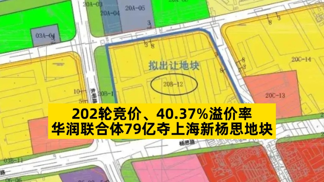 202轮竞价、40.37%溢价率，华润联合体79亿夺上海新杨思地块