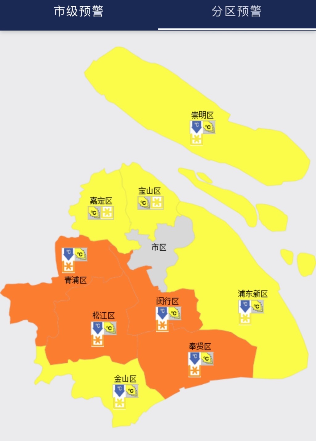 上海多区发布低温、霜冻、寒潮预警，郊区明天最低零下5℃