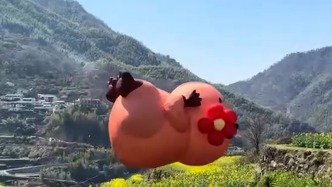 巨型“卡皮巴拉”在油菜花田里翻滾， 游客：畫面荒誕得像AI生成的