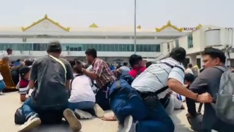 緬甸強震致機場嚴重受損，民眾趴停機坪避難