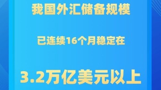 我國外匯儲備規模連續16個月穩定在3.2萬億美元以上