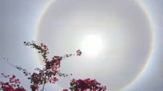 大美中國丨廣西崇左出現日暈景觀，太陽像戴上了“彩虹戒指”