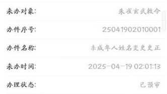 湖南小伙“朱雀玄武敕令”提交申請改名為“朱咸寧”