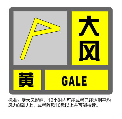 上海发布大风黄警：预计未来24小时内将出现8-10级大风