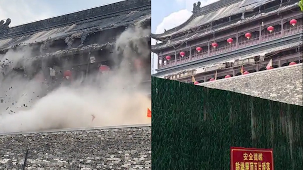 探訪“鳳陽瓦片脫落鼓樓”：四周搭起圍擋，地面仍有瓦礫殘片