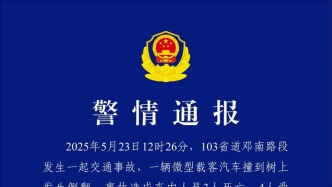 武漢警方：一輛微型載客汽車撞樹側翻，致3死4傷