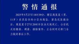 武漢洪山區(qū)公安分局：11歲男孩在小區(qū)墜亡，排除案件