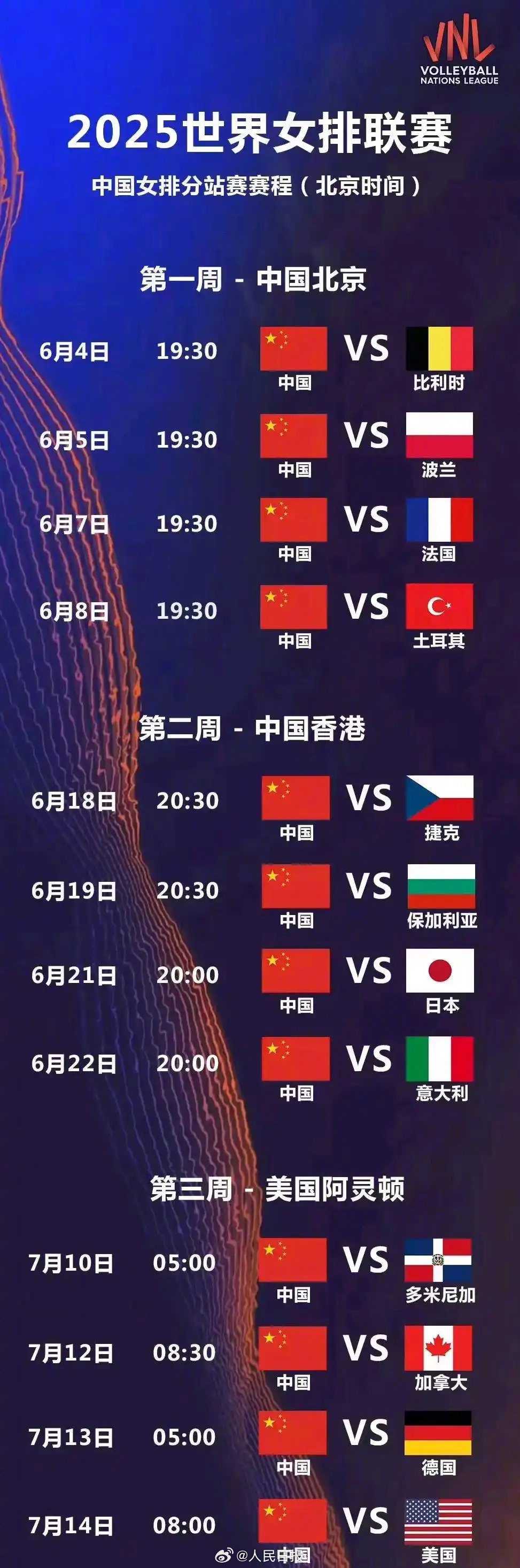 2025世界女排联赛北京站明日打响，中国队名单公布