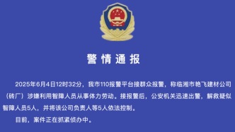 湖南临湘警方通报“一建材公司涉嫌利用智障人员从事体力劳动”：5人被控制