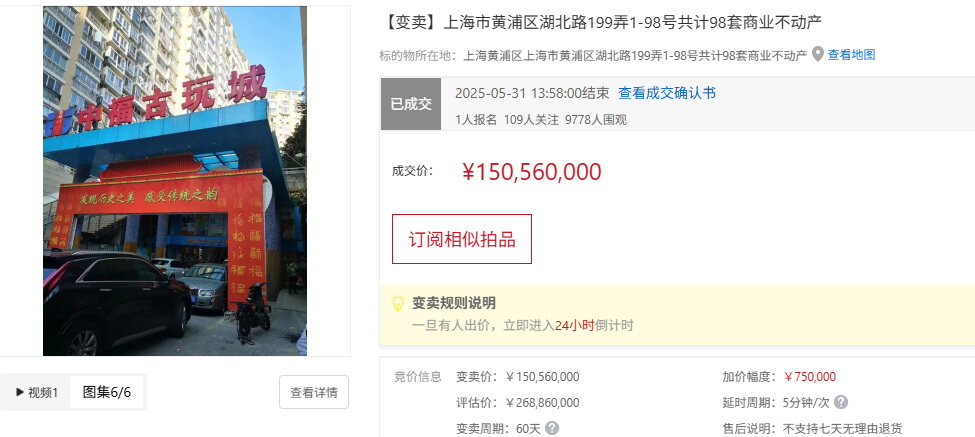 苏州国资1.5亿元买下上海“中福古玩城”98套房产
