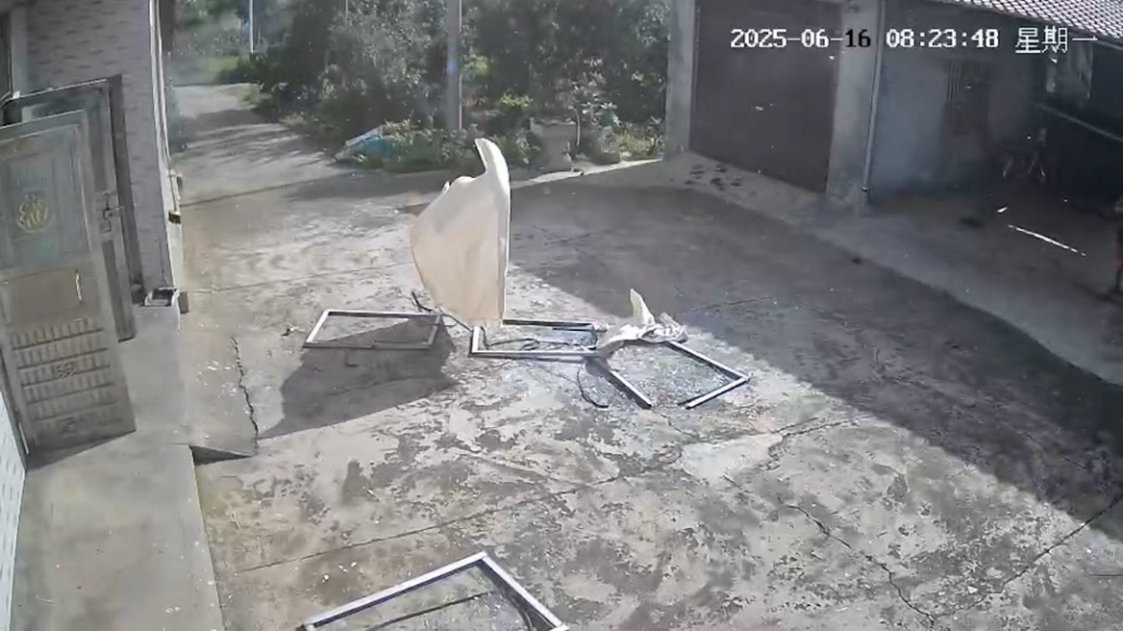 臨澧縣煙花廠爆炸，附近村民家的監控畫面：窗戶被震飛，人和狗都嚇壞了