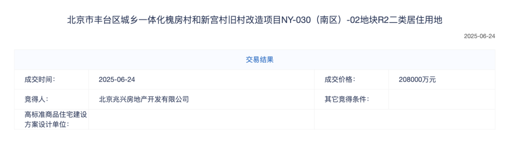 建发联合金茂摘得北京丰台区住宅地块，成交价20.8亿元