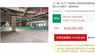 富力地產(chǎn)佛山華南國際金融中心387處房產(chǎn)將整體拍賣，起拍價3.9億元