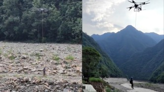 河道漲水致老人被困家屬求助，飛手遙控?zé)o人機(jī)“吊”上岸