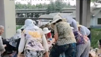 山东一货车在曲阜发生事故翻车：10多吨货物被村民哄抢，警方现场制止无效