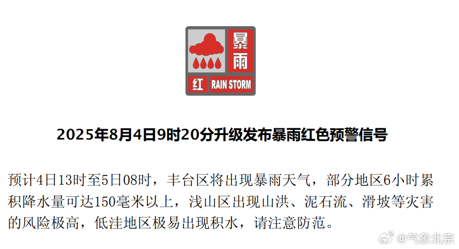 北京门头沟区、房山区、石景山区等五区发布暴雨红色预警 第3张 北京门头沟区、房山区、石景山区等五区发布暴雨红色预警 第3张