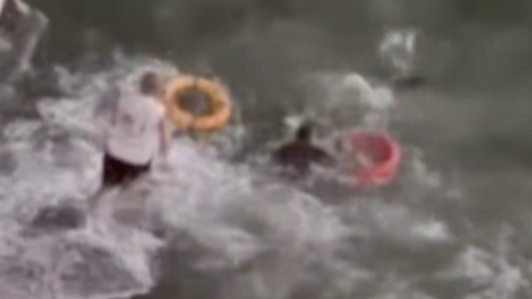 漁民后代飛身入海，救起風(fēng)高浪急中不慎被卷走的兩名游客