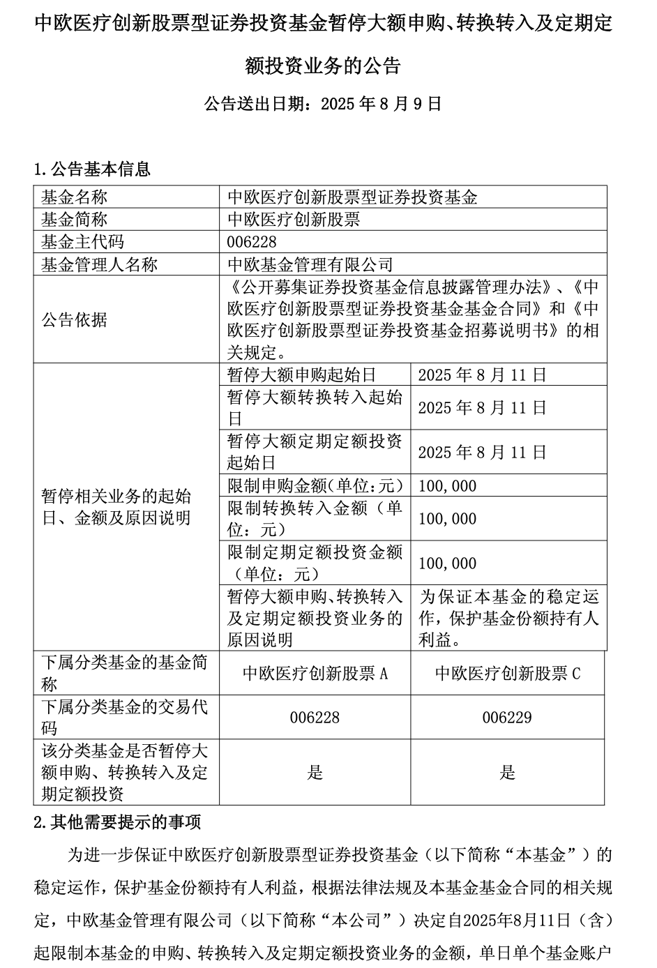 年内涨超60%！葛兰在管中欧医疗创新暂停大额申购，单日单账户最多10万