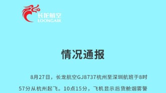 浙江長龍航空通報(bào)一航班觸發(fā)煙霧警告：判斷為“偶發(fā)的飛機(jī)假警告”