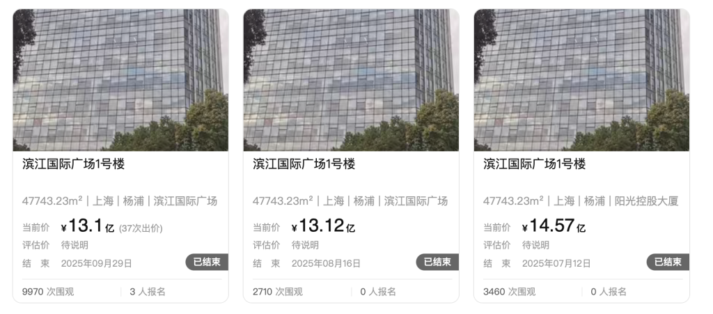 阳光城集团昔日上海总部大楼经历2年5次拍卖，以13.1亿元成交