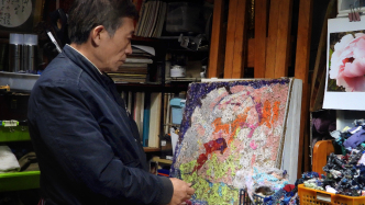 发现一位上海宝藏爷叔！他用纺织废料回丝拼出了油画效果