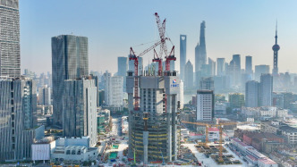 480米上海浦西第一高楼建设新进展：塔楼主体结构突破100米