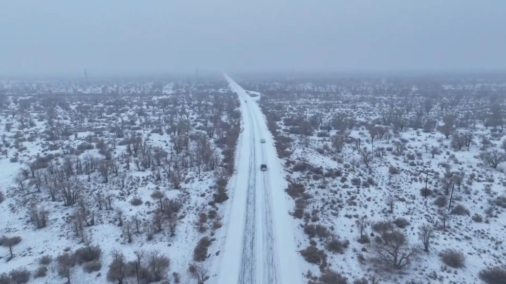 大美中国丨塔克拉玛干沙漠北缘迎入冬首场降雪，百万亩胡杨林披银装
