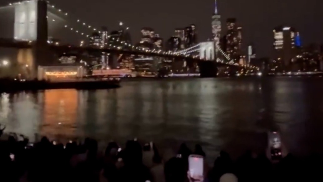 美国纽约跨年夜：民众举手机盼烟花，等了个寂寞……