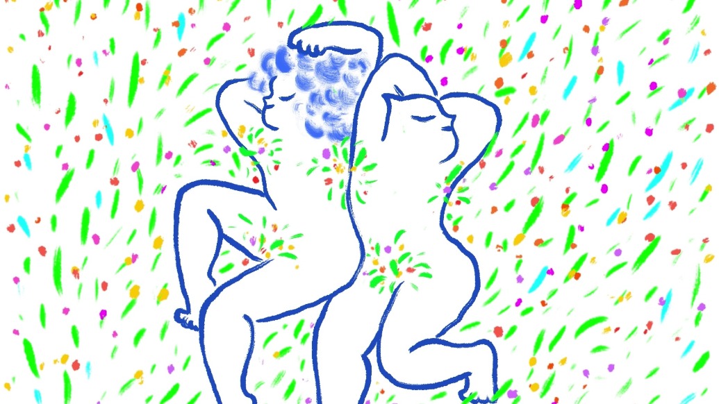 蓝色涟漪中，一个女孩