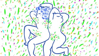 蓝色涟漪中，一个女孩