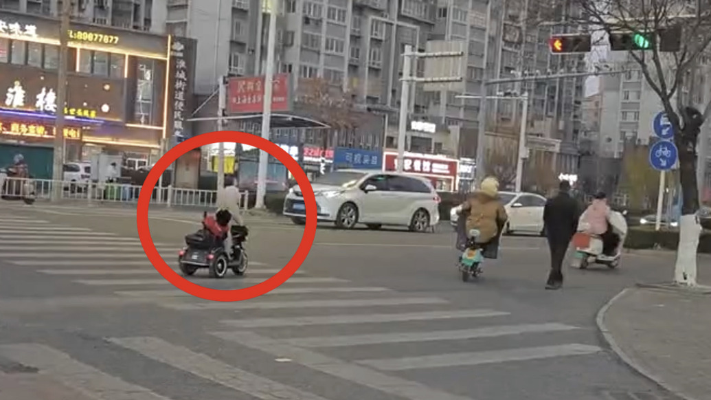宠物狗“骑”电动三轮车上街后座还趴着一只宠物狗，警方：第一次遇到，正在联系犬主