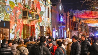 夜晚在百年张园旁，“光影头马”点亮申城新春