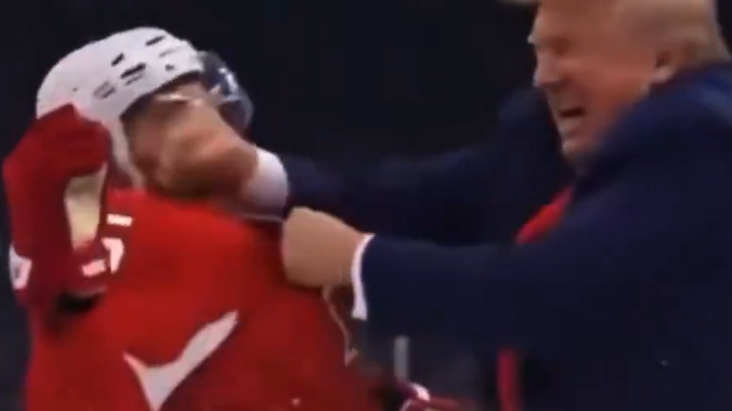 特朗普發(fā)AI視頻：穿西裝打冰球，暴揍加拿大運(yùn)動(dòng)員