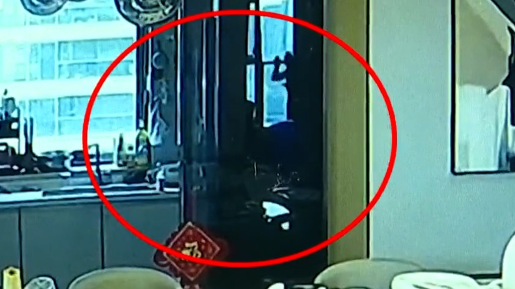 育兒嫂在沒監(jiān)控的書房疑似打孩子,不料被廚房玻璃門反射暴露