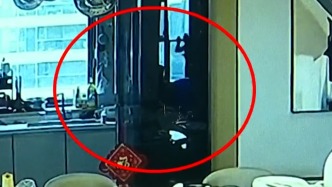 育儿嫂在没监控的书房疑似打孩子，不料被厨房玻璃门反射暴露