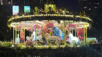春日上海滿城花海：旋轉(zhuǎn)木馬浪漫夢幻，云南花攤客流如織