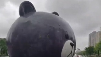 大风刮来“一头熊”撞伤宝马车，九江一物业公司：已将装饰熊搬走