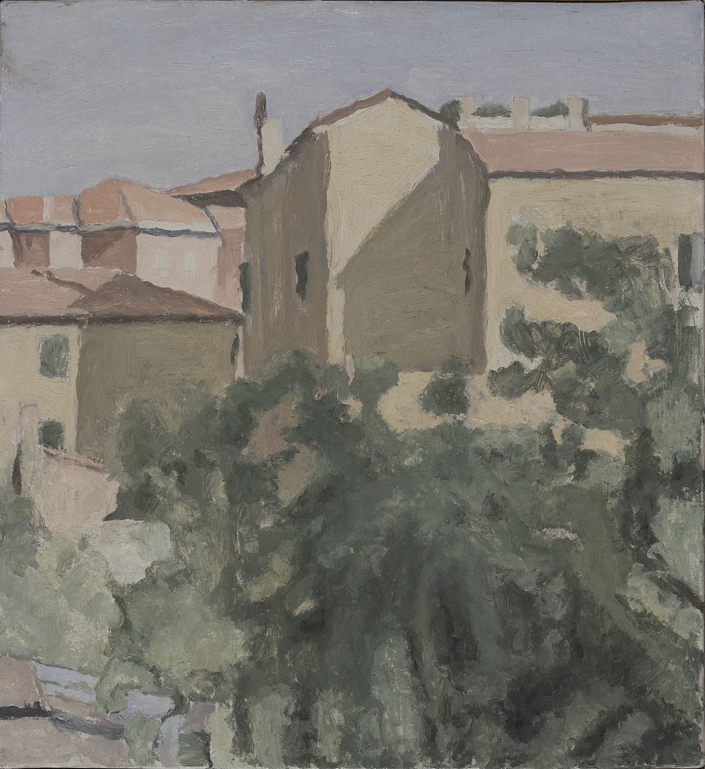 乔治·莫兰迪《冯达扎街的庭院》1956年，布面油彩，V.n.1016，本次展览开箱展品