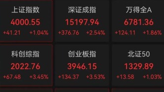 沪指重回4000点，超3000只个股上涨
