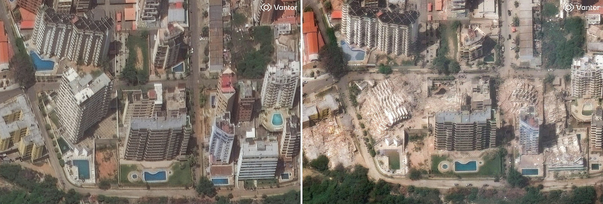 第1现场|委内瑞拉地震前后卫星图:拉瓜伊拉建筑大面积坍塌