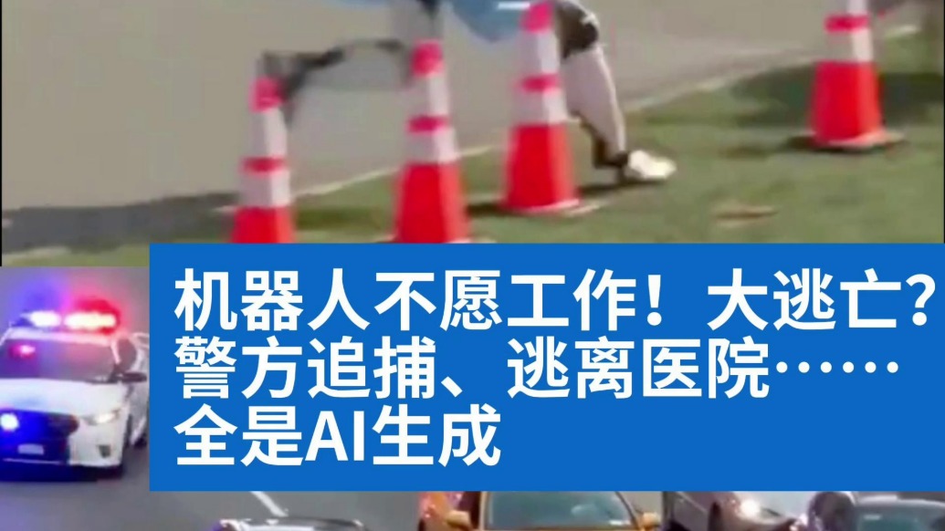 明查｜机器人不愿工作大逃亡？警方追捕、逃离医院全是AI生成
