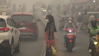 印尼加里曼丹岛林火产生的烟霾已飘至雅加达上空