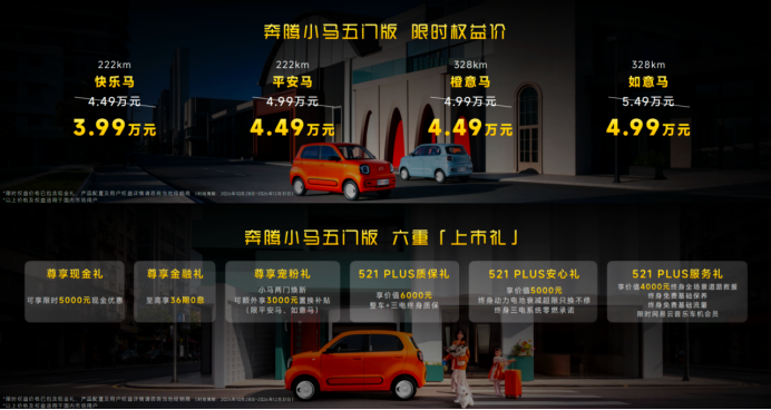 宁德时代电池全系标配,奔腾小马五门版正式上市