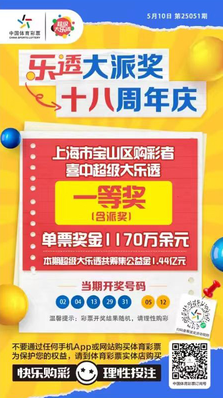 “11+2”复式票，宝山购彩者领走大乐透1170万头奖