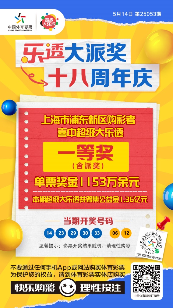 “9+2”复式票,浦东购彩者拿下体彩大乐透1153万头奖