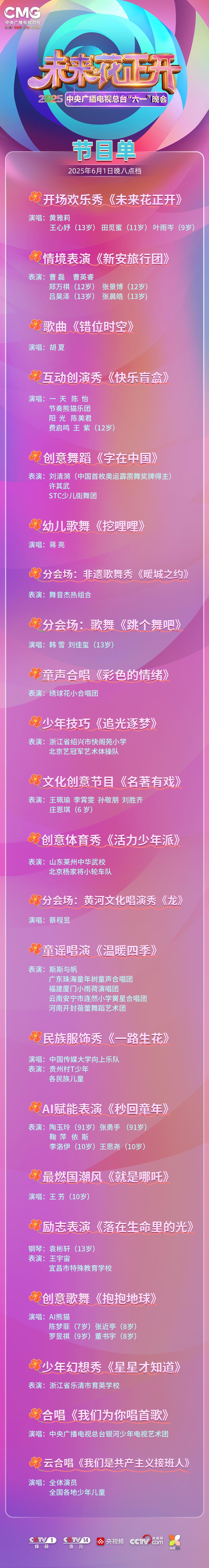 节目单来啦！2025年总台“六一”晚会今晚播出