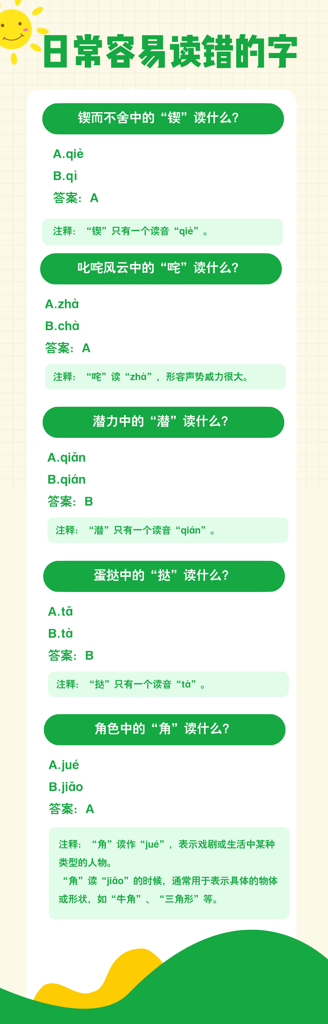 “一qí红尘妃子笑”“蛋tà”……这些字你都读对了吗？