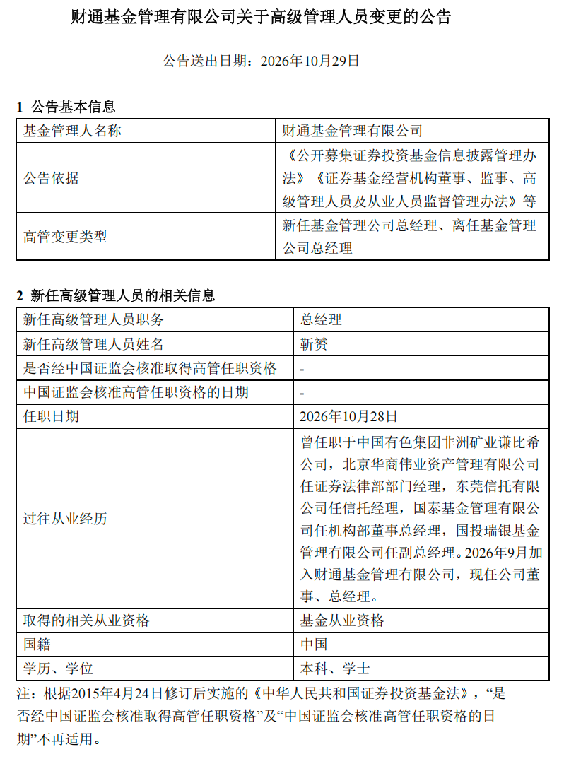 千亿公募四年半后再换帅,前三季度总经理变更人数同比增28%