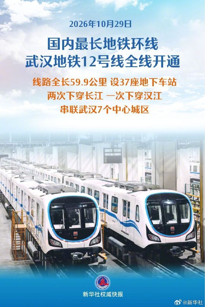 国内最长地铁环线全线开通:全长59.9公里,武汉12号线两次下穿长江