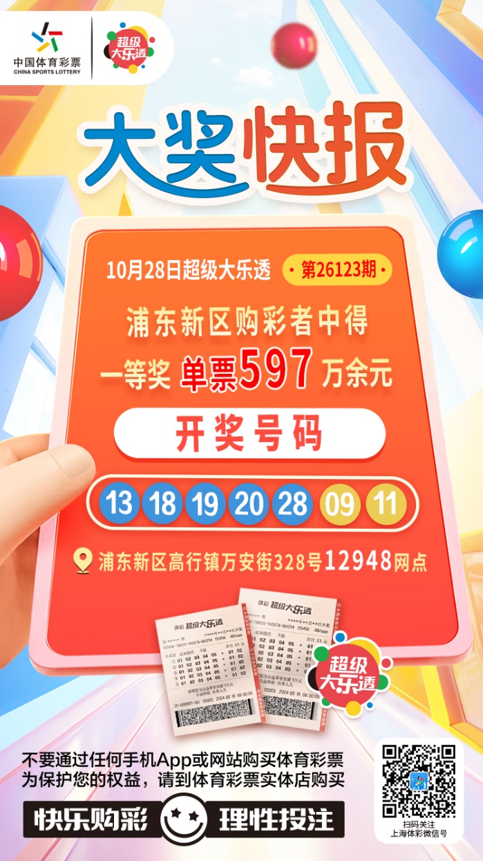浦东购彩者凭72元双区复式票中大乐透第26123期一等奖